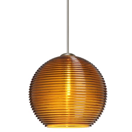 Besa Lighting Kristall 6 Cord Pendant, Amber, Satin Nickel Finish, 1x5W LED 1XT-461582-LED-SN
